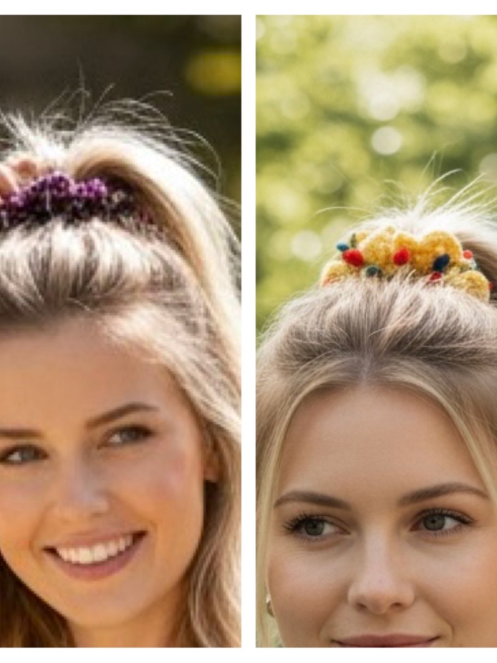 Colorful floral crochet Scrunchies - Yellow and purple